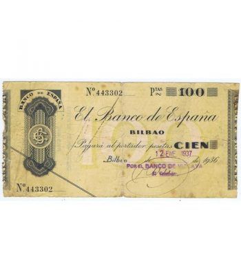 (1936) BILBAO. 100 Pesetas. MBC. Serie 443302