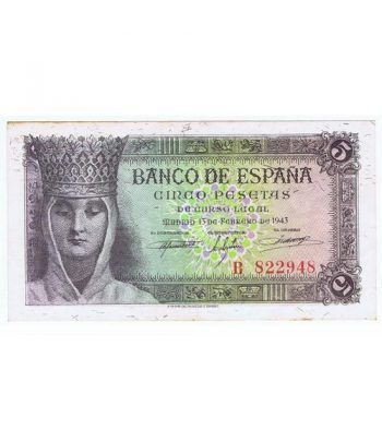 (1943/02/13) Madrid. 5 Pesetas. EBC+. Serie B822948