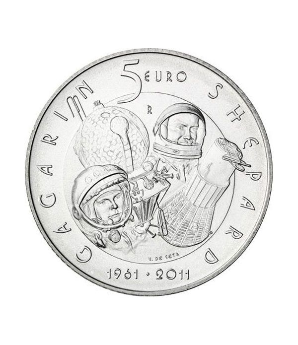 San Marino 5 Euros 2011 50 años Hombre al Espacio. Plata