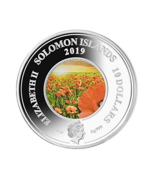 Moneda 5 onzas de plata 10$ Solomon Remember Them Amapola.  - 2