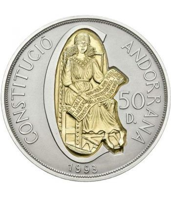 Moneda de plata y oro 50 Diners Andorra 1993 Constitució.