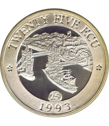 Moneda de plata 25 Ecu Gran Bretaña 1993 Europa Piedfort.  - 1