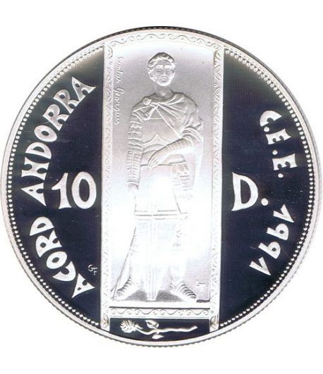 Moneda de Plata 10 Diners Andorra 1993. Estuche