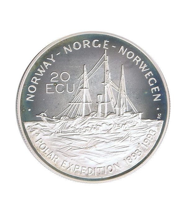 Moneda de plata 20 Ecu Noruega 1993. Barco  - 4