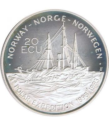 Moneda de plata 20 Ecu Noruega 1993. Barco