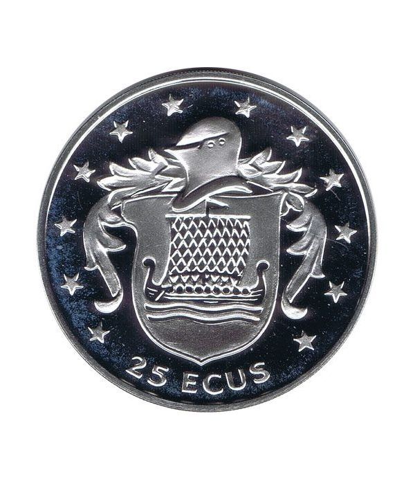 Moneda de plata 25 ecus Isla de Man 1994. Estuche  - 4