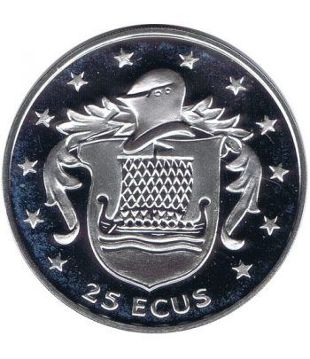 Moneda de plata 25 ecus Isla de Man 1994. Estuche  - 1