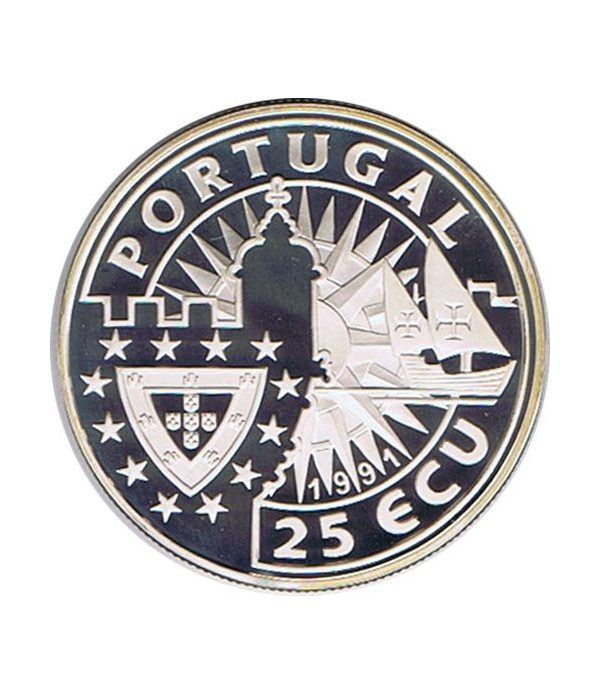 Moneda de plata 25 Ecu Portugal 1991. Barco Proof.  - 4