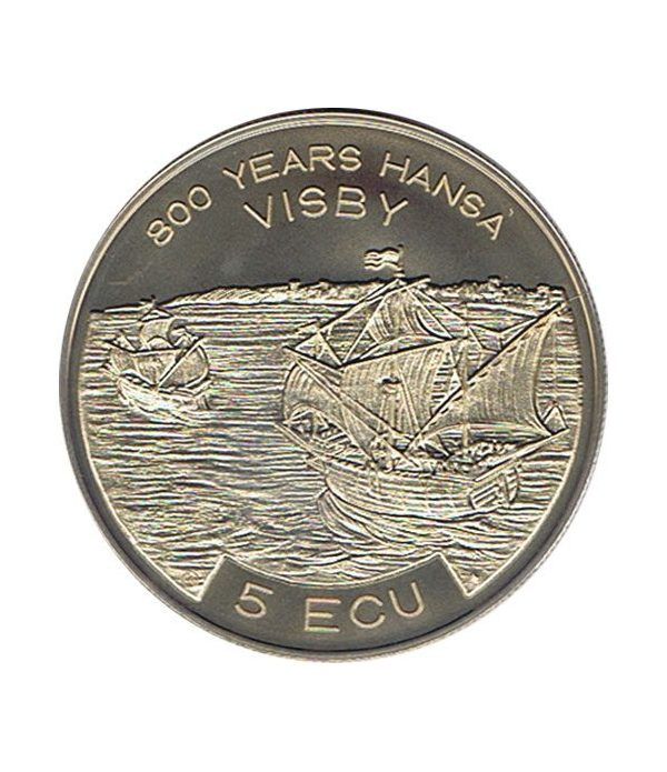 Moneda 5 Ecu Suecia 1994 Barco. Cuproníquel.  - 4