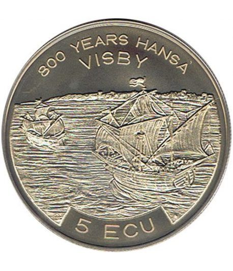 Moneda 5 Ecu Suecia 1994 Barco. Cuproníquel.