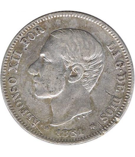 2 Pesetas Plata 1881 *81 Alfonso XII MS M.