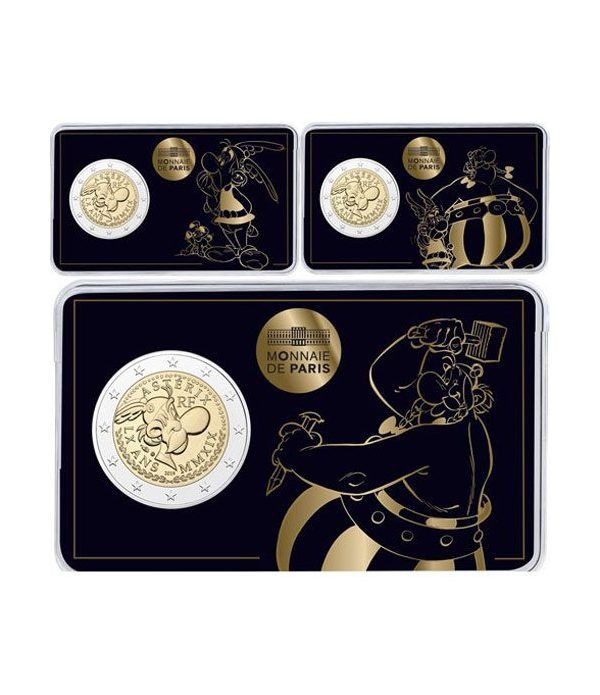 moneda conmemorativa 2 euros Francia 2019 Asterix. 3 coincards  - 1