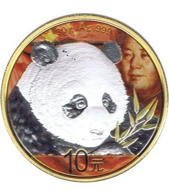 Moneda onza de plata color 10y. China Oso Panda 2018 Dorada