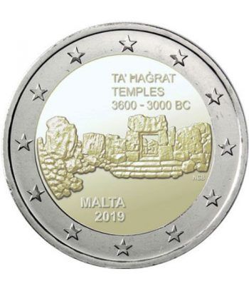 moneda conmemorativa 2 euros Malta 2019 Templos Hagrat.  - 2