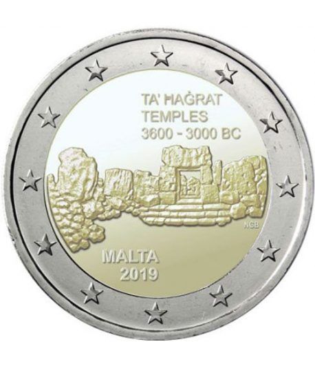 moneda conmemorativa 2 euros Malta 2019 Templos Hagrat.