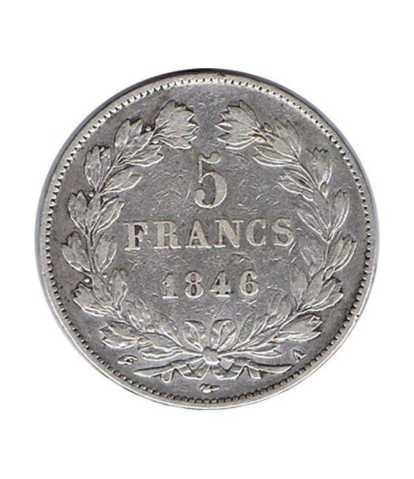 Moneda de plata 5 Francos Francia 1846 A Felipe I.