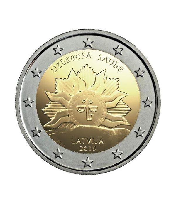 moneda conmemorativa 2 euros Letonia 2019 Sol Naciente.  - 2