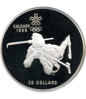 Moneda de plata 20$ Canada 1986. Calgary 1988. Biathlon.