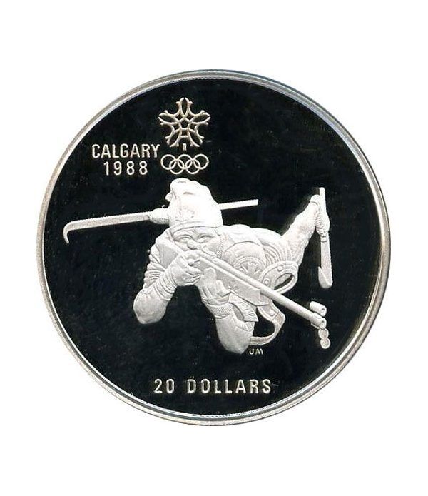 Moneda de plata 20$ Canada 1986. Calgary 1988. Biathlon.