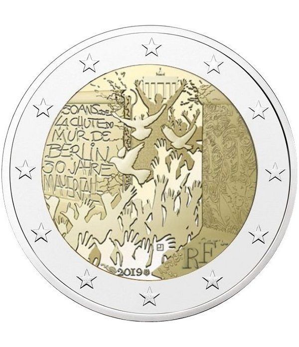 moneda conmemorativa 2 euros Francia 2019 Muro Berlín.  - 2