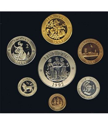 Estuche monedas Inglaterra 1992 ECU Piedfort Proof. 7 monedas.