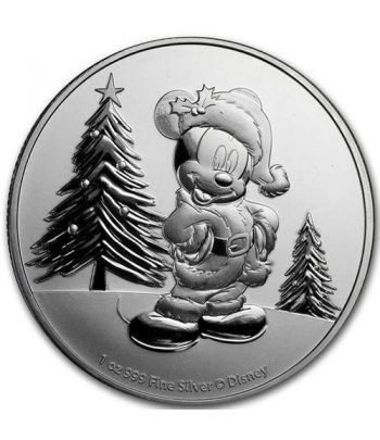 Moneda onza de plata 2$ Niue Disney Mickey Navidad 2019.