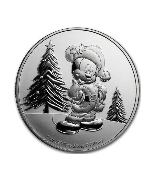 Moneda onza de plata 2$ Niue Disney Mickey Navidad 2019.