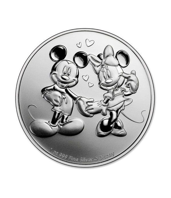 Moneda onza de plata 2$ Niue Disney Mickey y Minnie 2020.