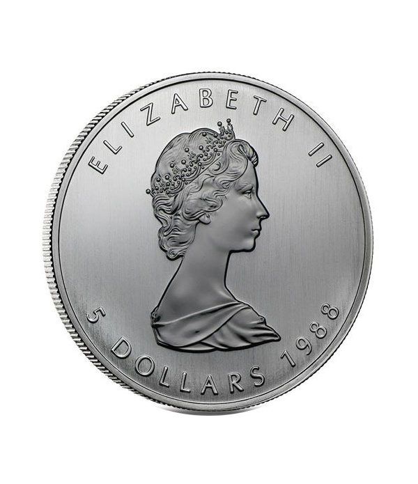 Moneda onza de plata 5$ Canada Hoja de Arce 1988  - 4