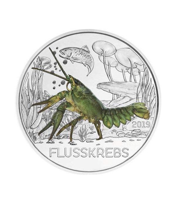 moneda Austria 3 Euros 2019 Cangrejo de Río color Tier-Taler.