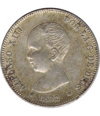 Moneda de Plata de 2 Pesetas Año 1892 *92 Alfonso XIII PG M