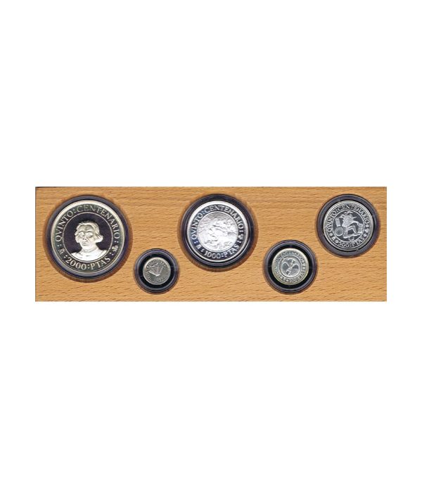 Monedas de plata del V Centenario año 1989 Serie I Estuche 5 valores.  - 2