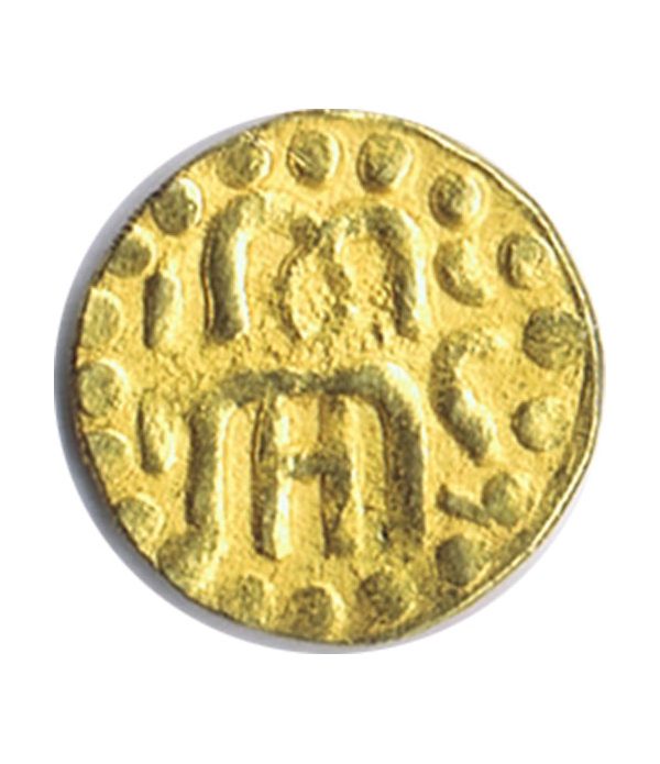 Moneda de oro de la India tamaño pequeño.