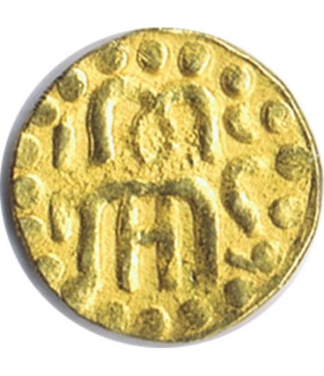 Moneda de oro de la India tamaño pequeño.