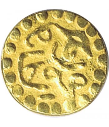 Moneda de oro de la India tamaño pequeño.