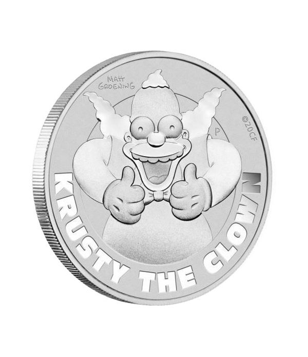 Tuvalu 1$ de plata Krusty el Payaso año 2020.