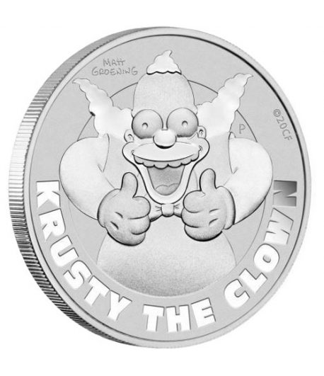 Tuvalu 1$ de plata Krusty el Payaso año 2020.
