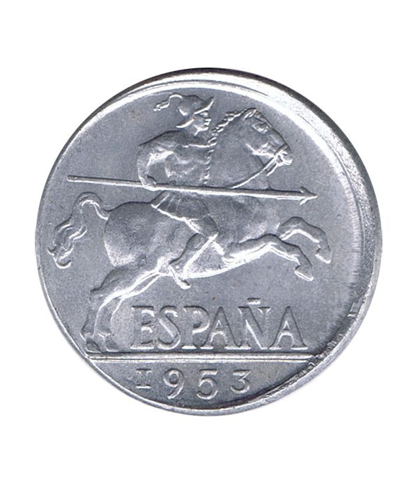 Moneda de España 10 centimos 1953 Madrid SC Desplazada