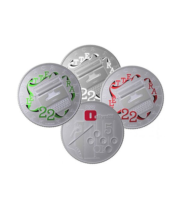 Monedas de plata de Italia 2020 5 Euros Olivetti Lettera 22. 3