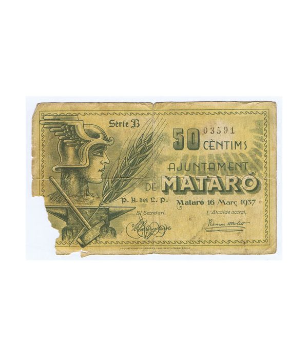 Billete 50 centims Ajuntament de Mataró 1937  - 5