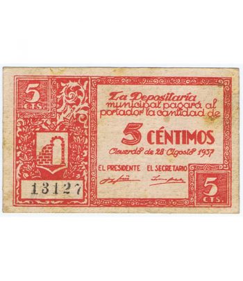 Billete 5 centimos Consejo Municipal de Graus 1937