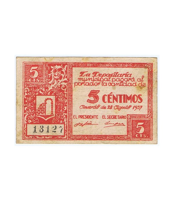 Billete 5 centimos Consejo Municipal de Graus 1937