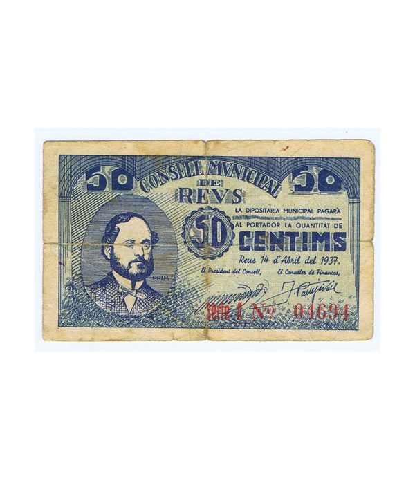 Billete 50 centims Consell Municipal de Reus 1937