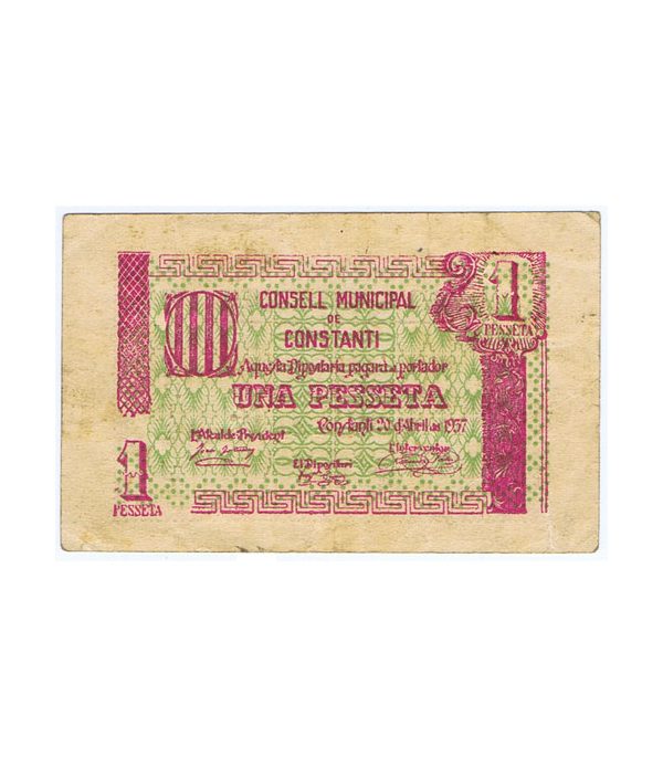 Billete 1 Pesseta Consell Municipal de Constantí 1937  - 1
