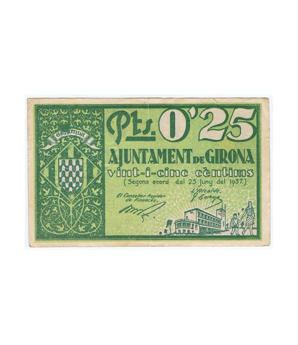 Billete 25 centims Ajuntament de Girona 1937  - 1
