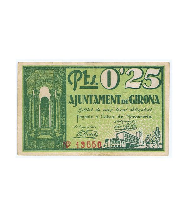 Billete 25 centims Ajuntament de Girona 1937  - 2