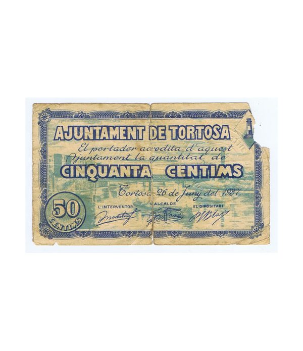 Billete 50 centims Ajuntament de Tortosa 1937