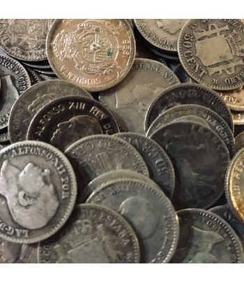 Lote de 10 Monedas de Plata de España 50 céntimos varios años