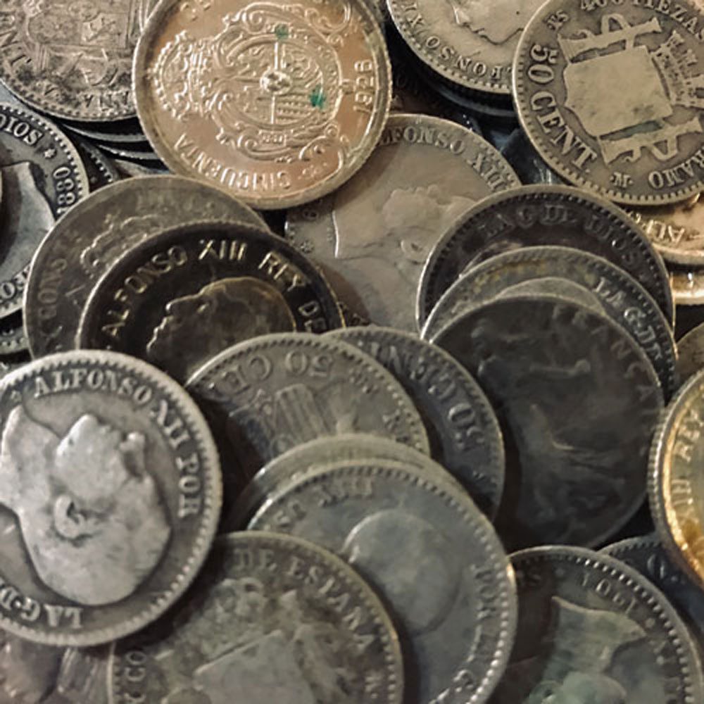 Lote de 10 Monedas de Plata de España 50 céntimos varios años