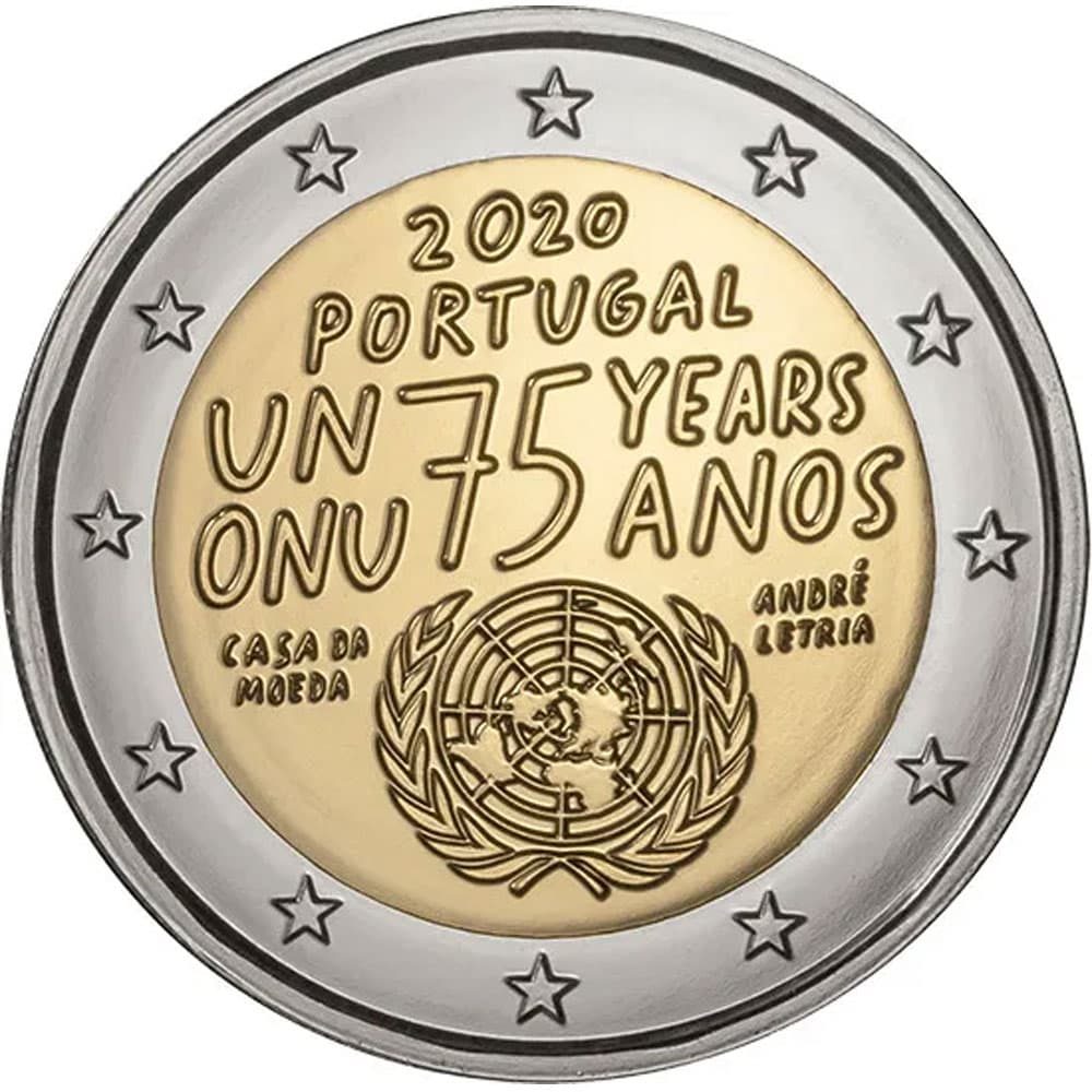 moneda conmemorativa 2 euros Portugal 2020 75 años ONU  - 1